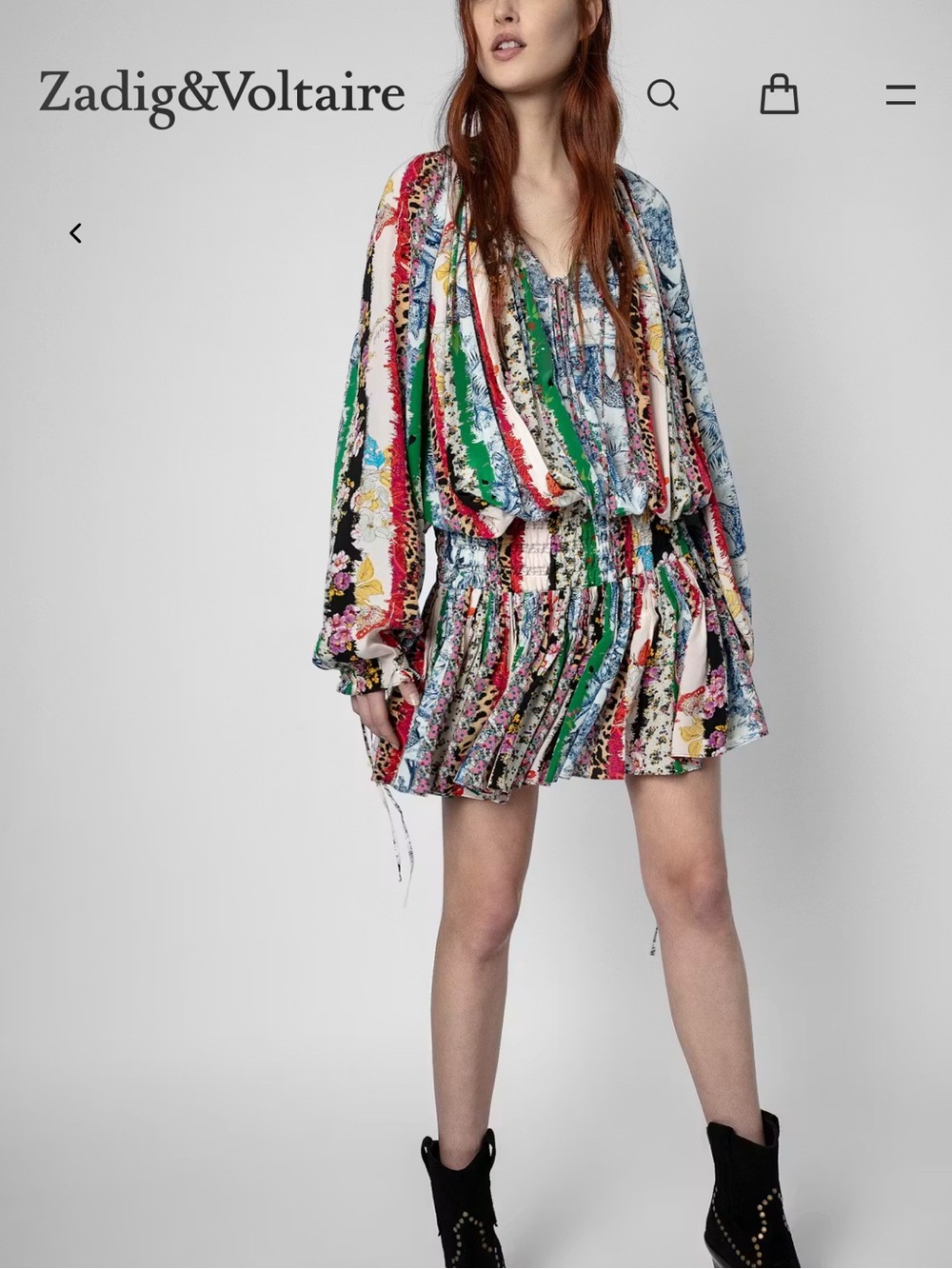 Zadig & Voltaire Rocade  silk Multicolor Floral Stripe Mini Dress